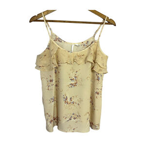 Lauren Conrad Cami Top Women Small Floral Ruffled Peach Silky Sheer Strappy